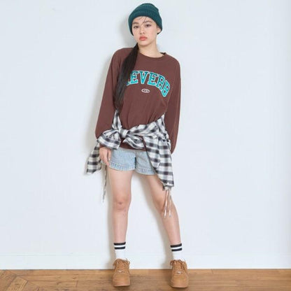 【GOODPRICE】【LTXC】標誌印花寬鬆長袖T恤