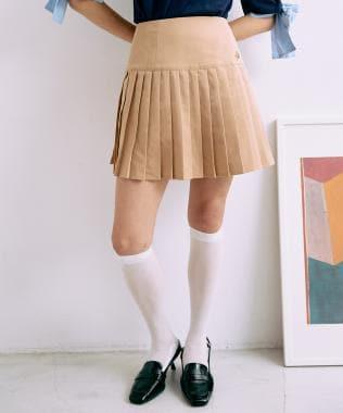 標誌牌褶皺半身裙【韓國時尚】