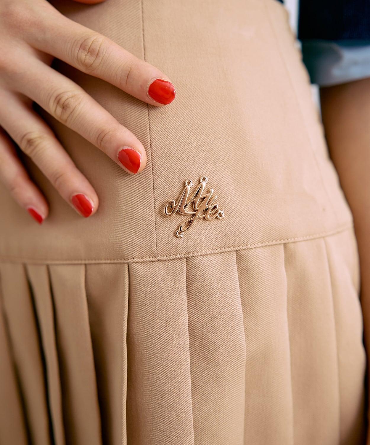 標誌牌褶皺半身裙【韓國時尚】