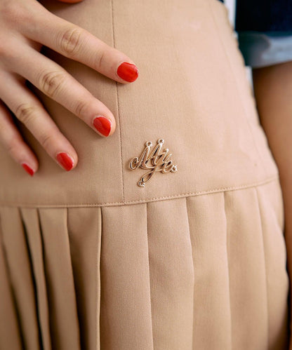 標誌牌褶皺半身裙【韓國時尚】