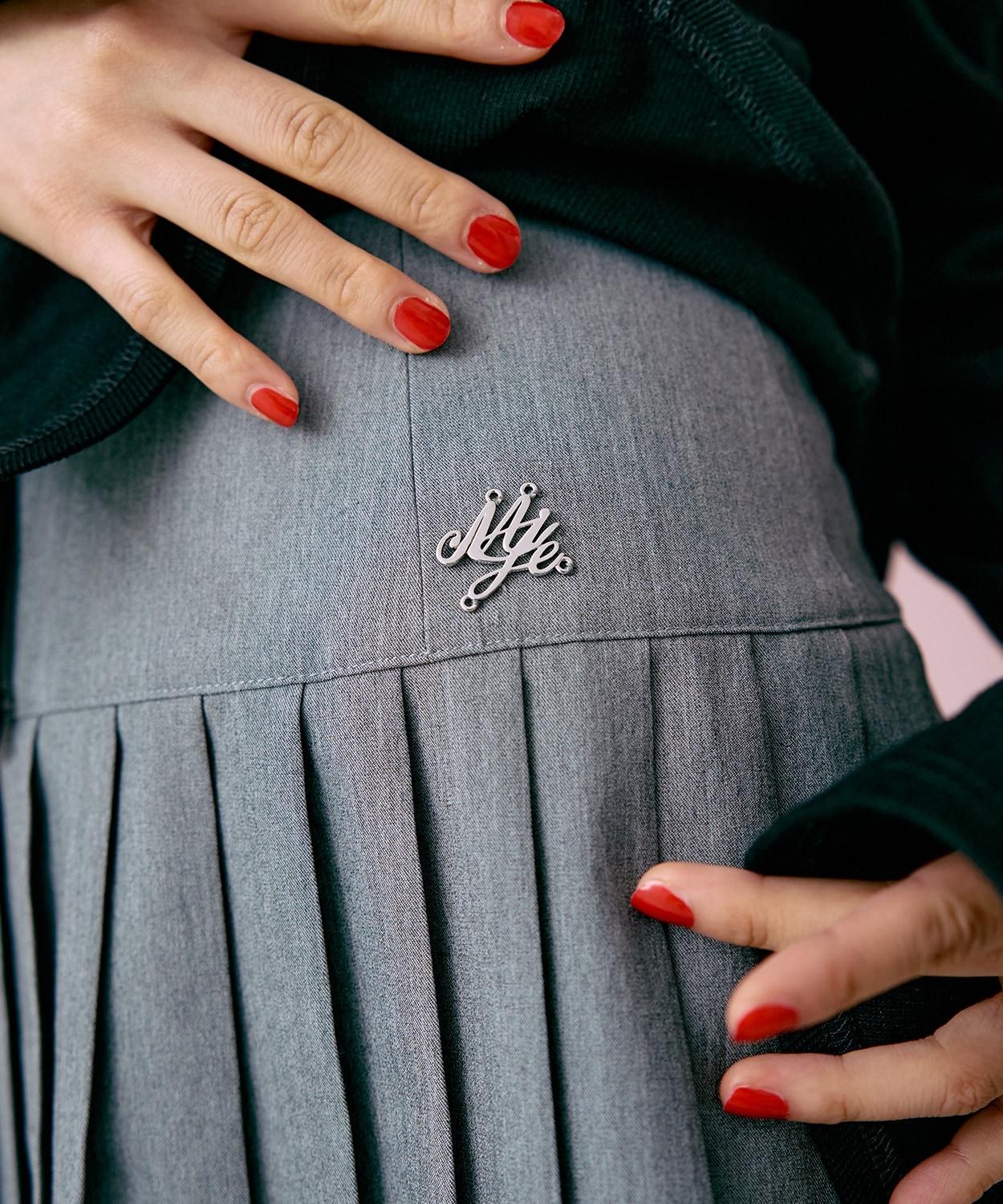 標誌牌褶皺半身裙【韓國時尚】