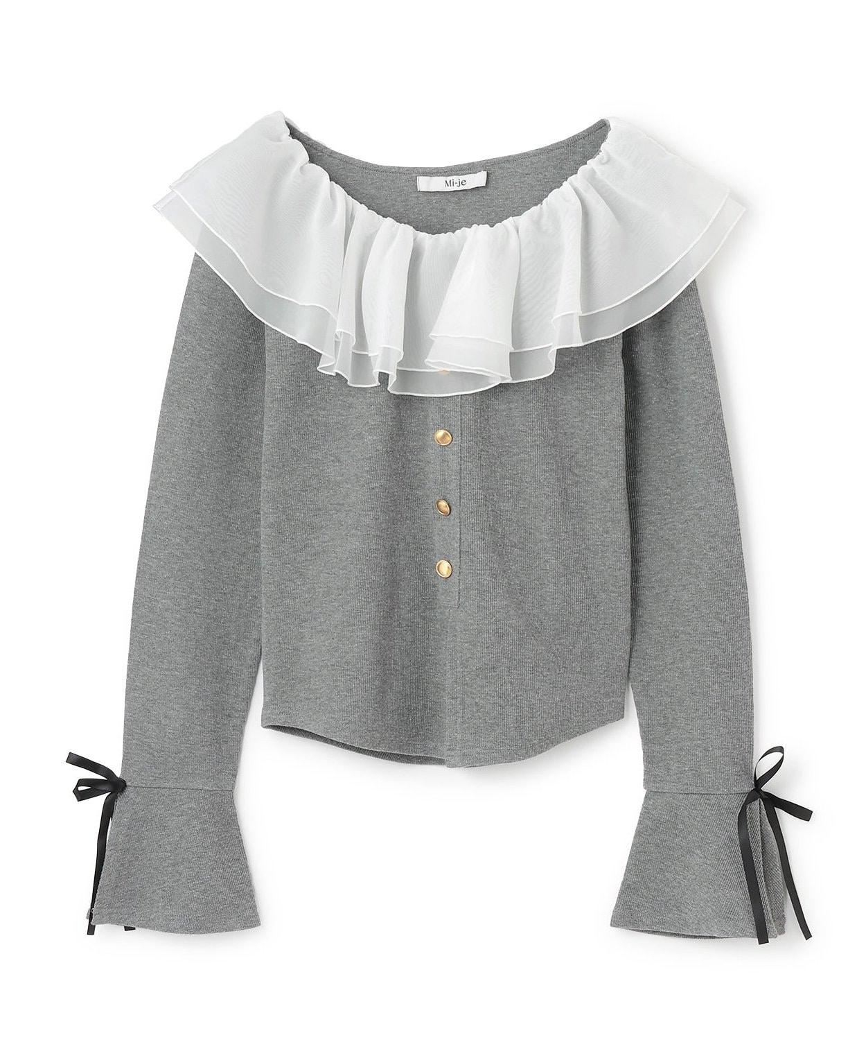 荷葉邊一字肩套頭衫【韓國時尚】