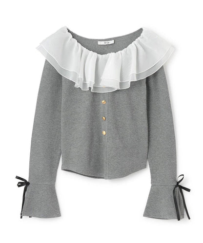 荷葉邊一字肩套頭衫【韓國時尚】