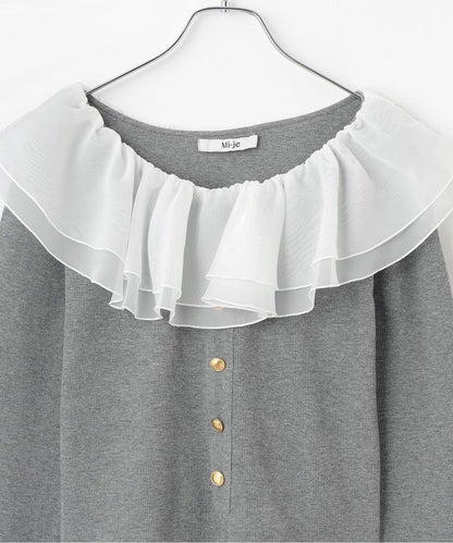 荷葉邊一字肩套頭衫【韓國時尚】