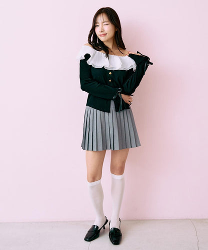 標誌牌褶皺半身裙【韓國時尚】