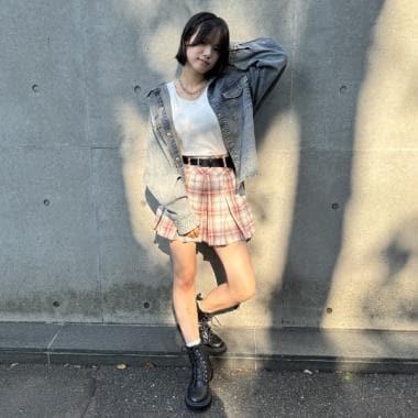 【GOODPRICE】【易護理】帶腰帶格紋百褶裙