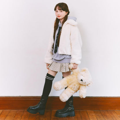 蓬鬆仿皮草飛行夾克