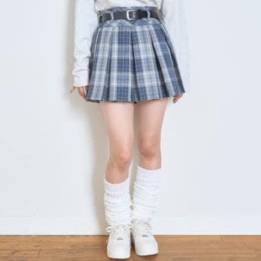 【GOODPRICE】【易護理】帶腰帶格紋百褶裙