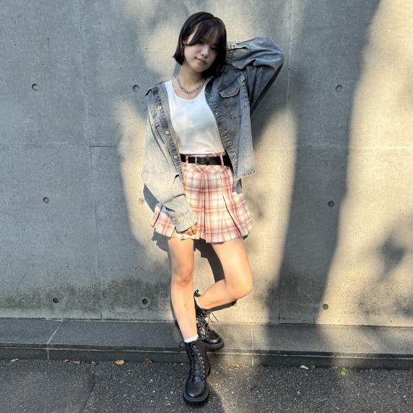 【GOODPRICE】【易護理】帶腰帶格紋百褶裙