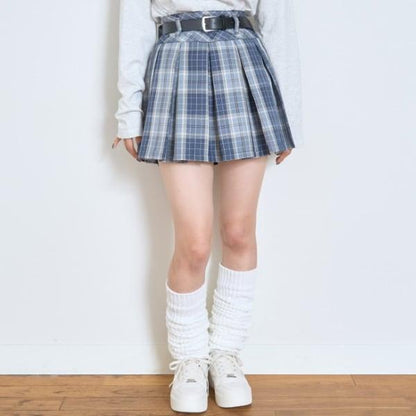 【GOODPRICE】【易護理】帶腰帶格紋百褶裙