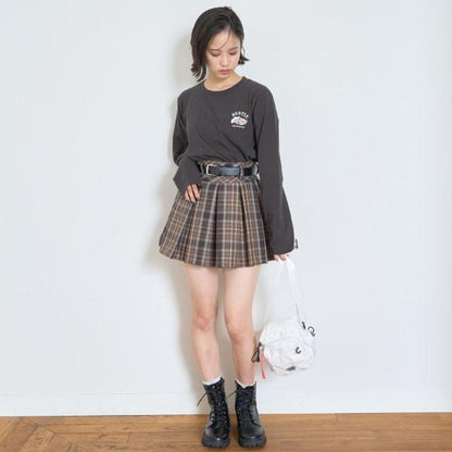 【GOODPRICE】【易護理】帶腰帶格紋百褶裙