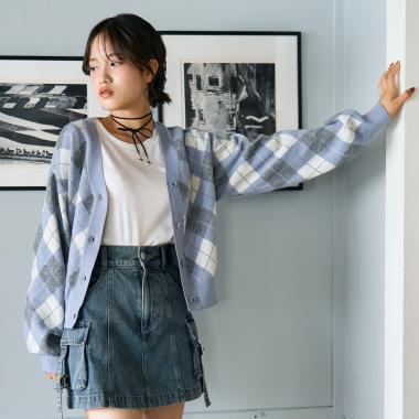 菱格針織T恤套裝