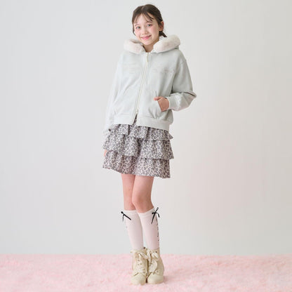 帶仿皮草亮絲內襯拉鍊衛衣