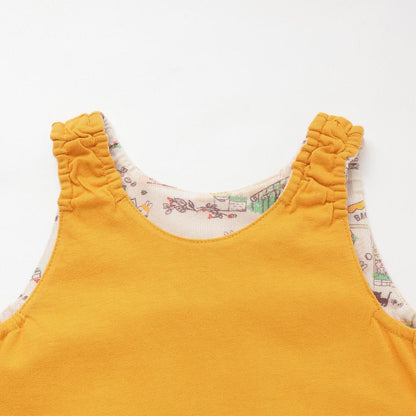 mimi醬秋日街景圖案雙面穿連衣裙