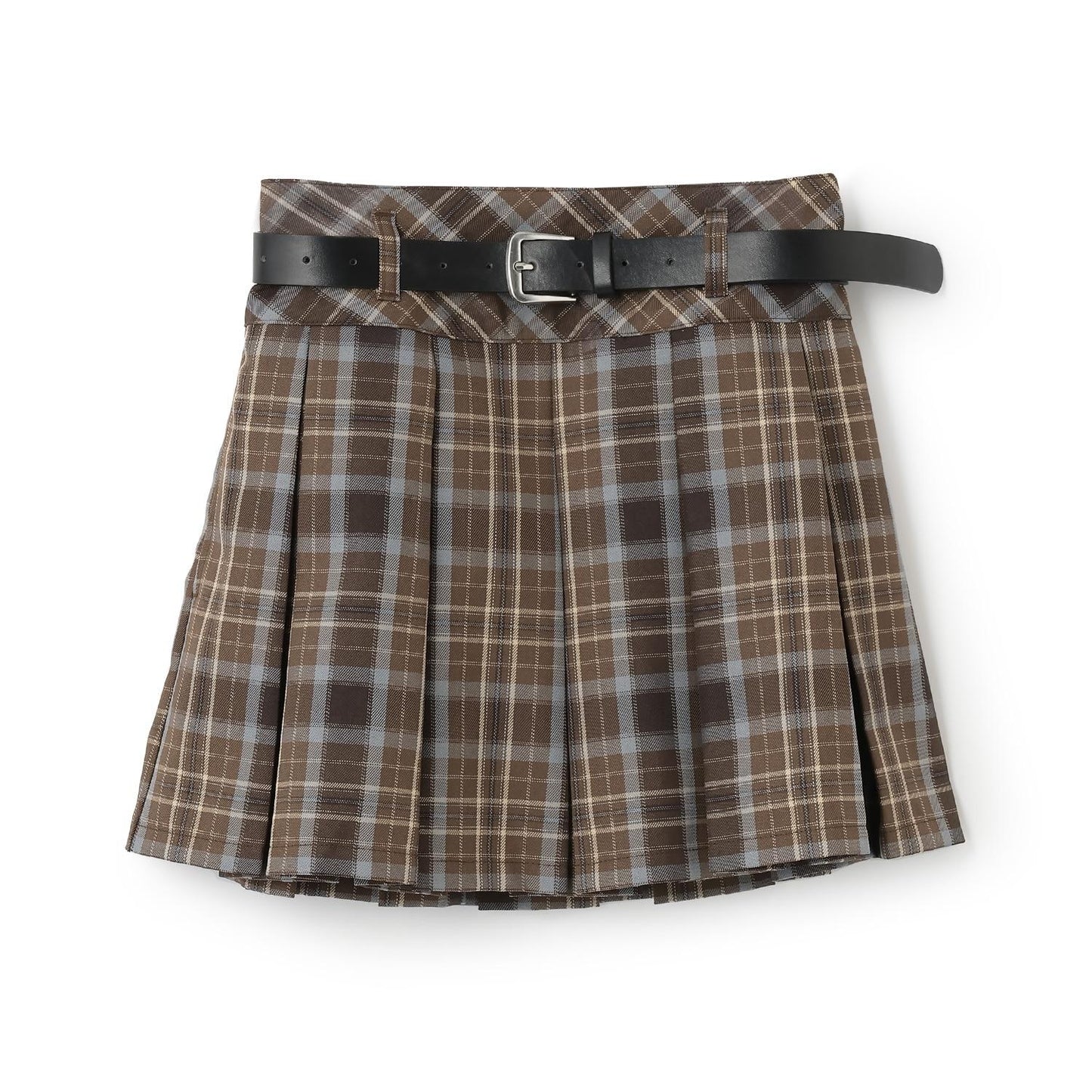 【GOODPRICE】【易護理】帶腰帶格紋百褶裙