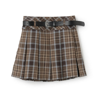 【GOODPRICE】【易護理】帶腰帶格紋百褶裙