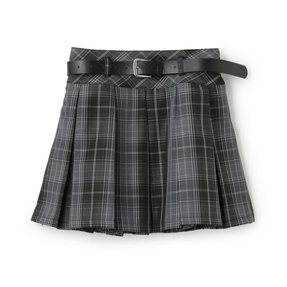 【GOODPRICE】【易護理】帶腰帶格紋百褶裙