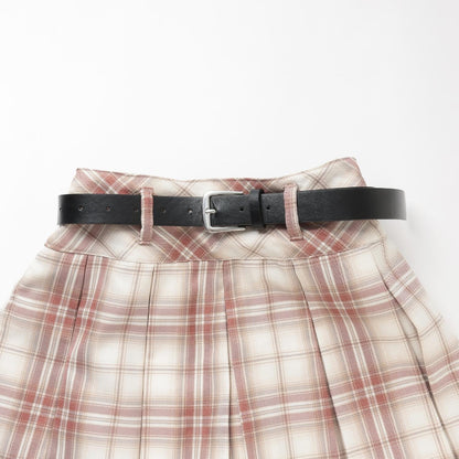 【GOODPRICE】【易護理】帶腰帶格紋百褶裙