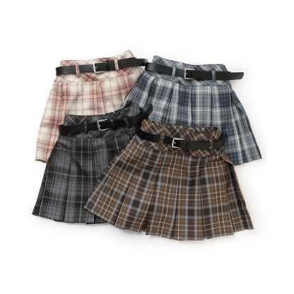 【GOODPRICE】【易護理】帶腰帶格紋百褶裙