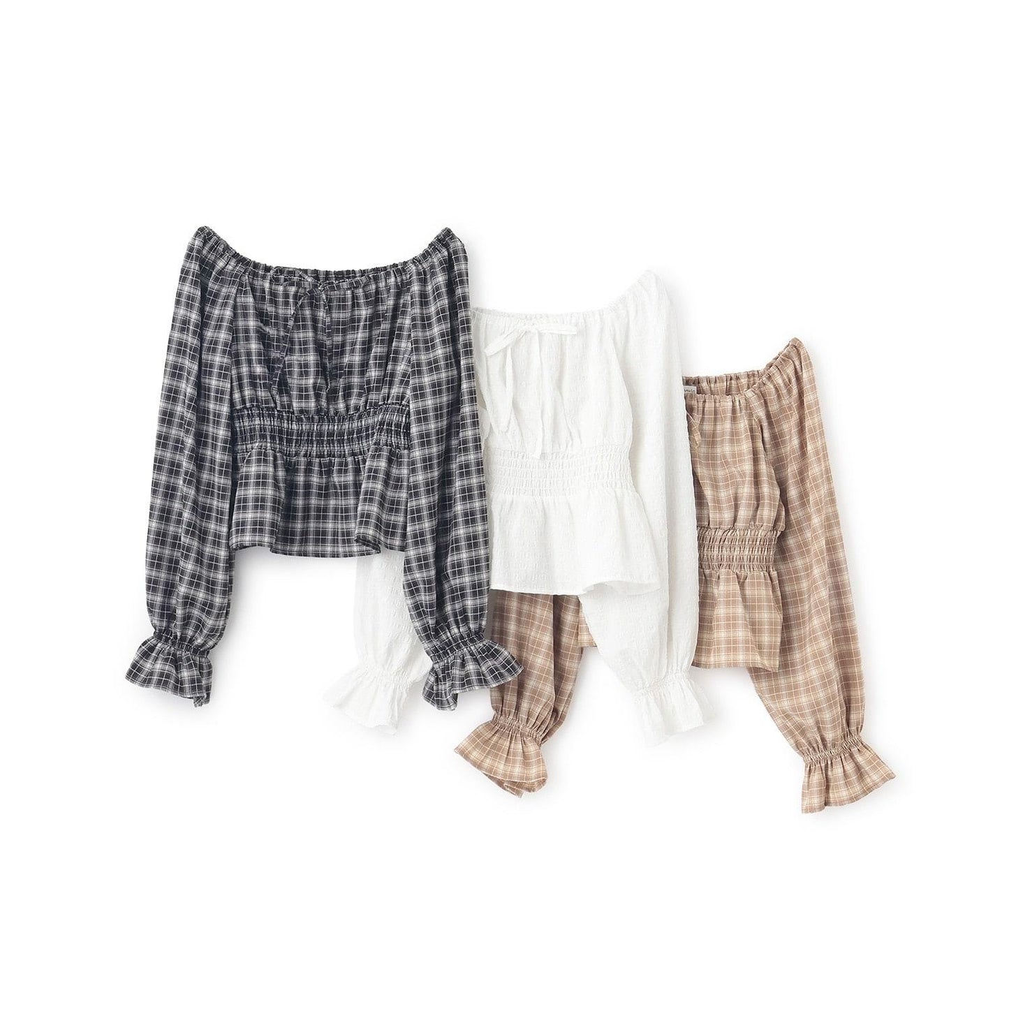 格紋一字肩襯衫