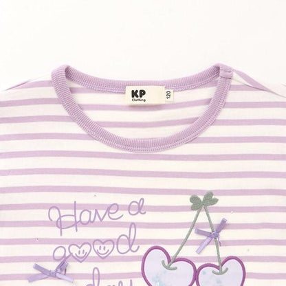 肩部網紗拼接條紋長袖T恤