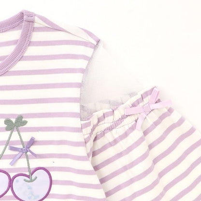 肩部網紗拼接條紋長袖T恤