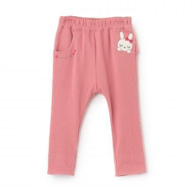 mimi醬貼布裝飾臀部荷葉邊針織斜紋長褲