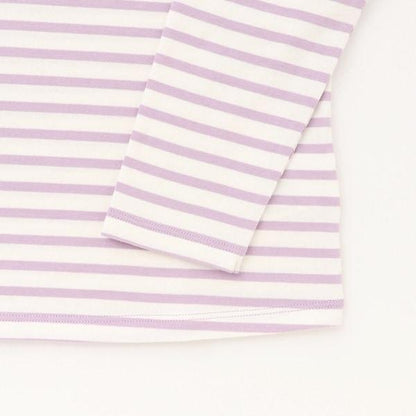 肩部網紗拼接條紋長袖T恤