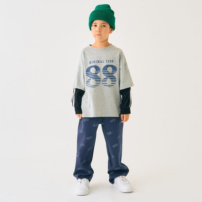 【防汙加工】數字印花疊穿長袖T恤