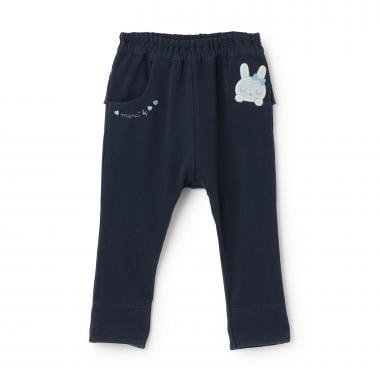 mimi醬貼布裝飾臀部荷葉邊針織斜紋長褲