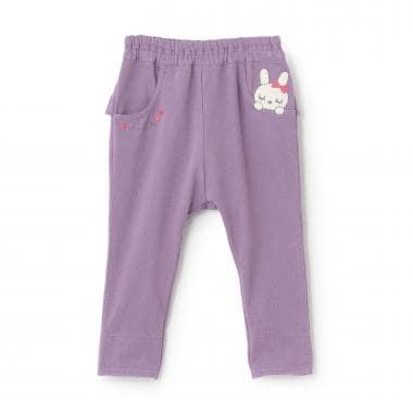 mimi醬貼布裝飾臀部荷葉邊針織斜紋長褲