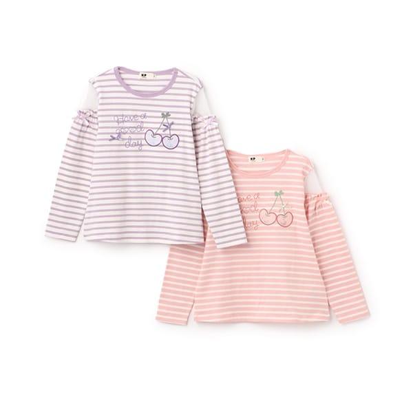 肩部網紗拼接條紋長袖T恤