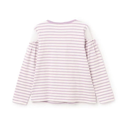 肩部網紗拼接條紋長袖T恤