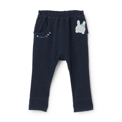 mimi醬貼布裝飾臀部荷葉邊針織斜紋長褲