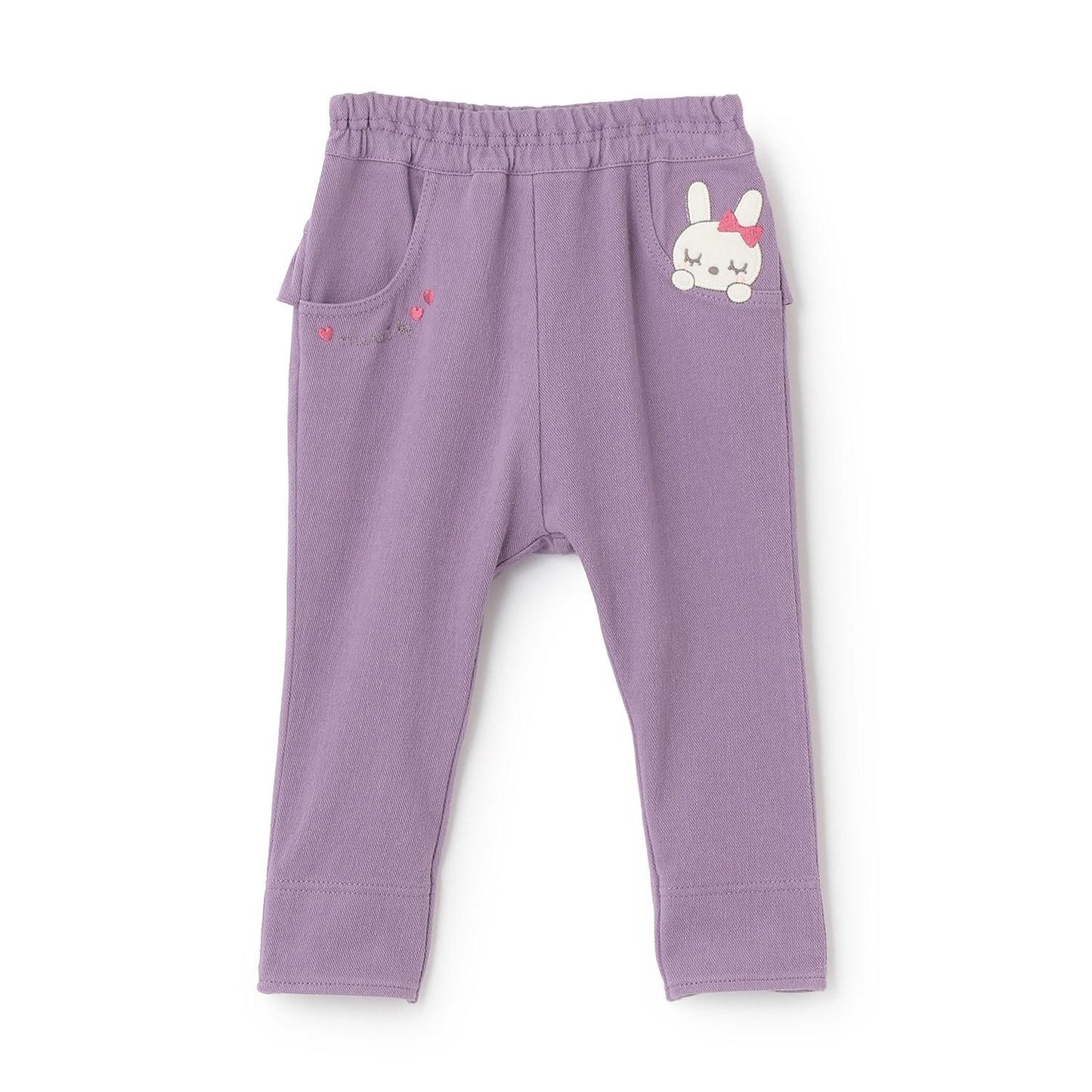 mimi醬貼布裝飾臀部荷葉邊針織斜紋長褲