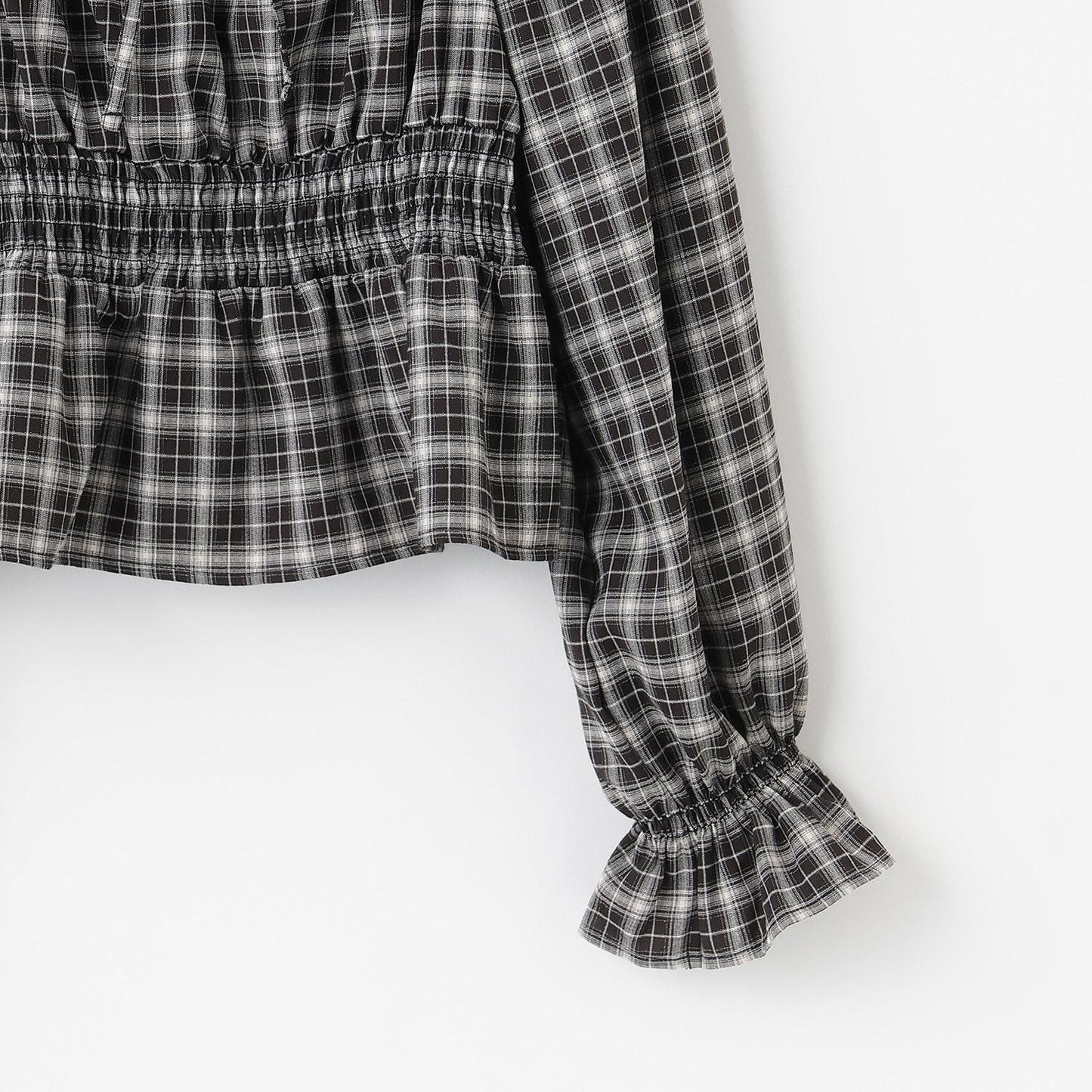 格紋一字肩襯衫