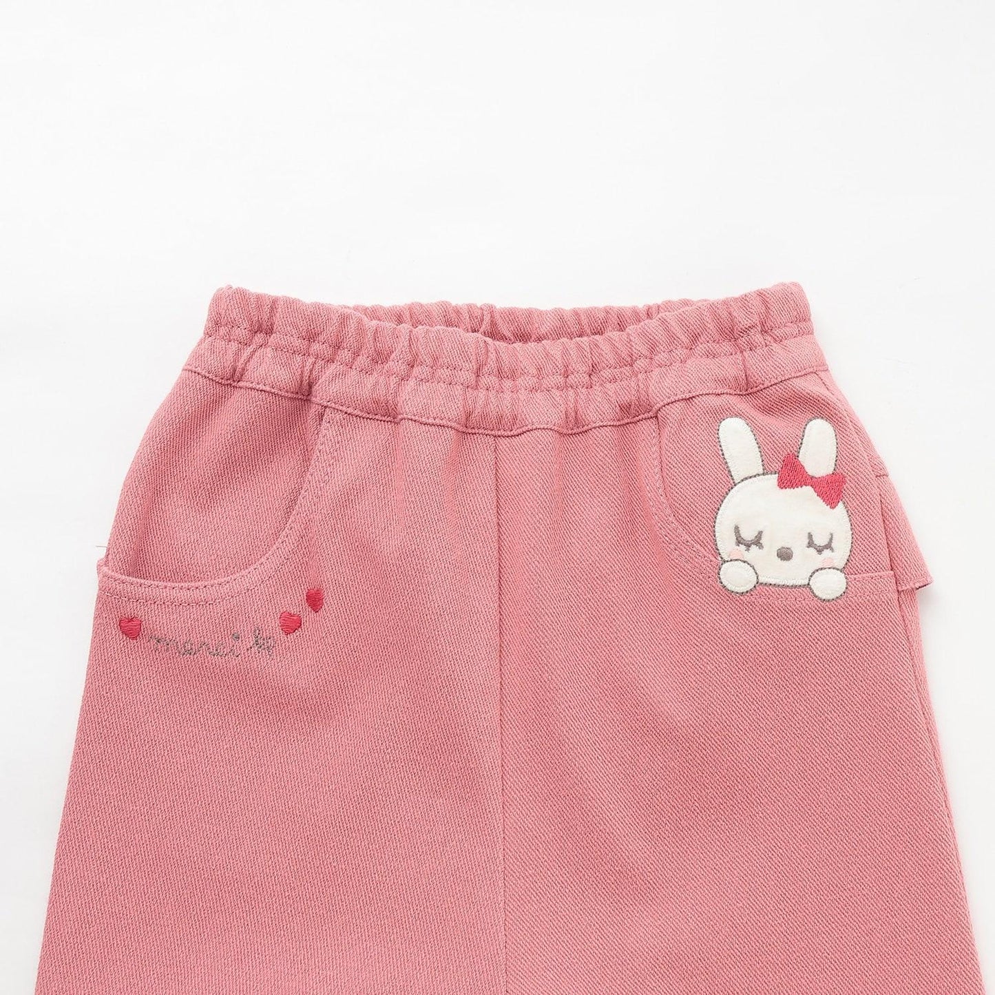 mimi醬貼布裝飾臀部荷葉邊針織斜紋長褲