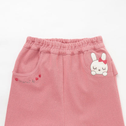 mimi醬貼布裝飾臀部荷葉邊針織斜紋長褲