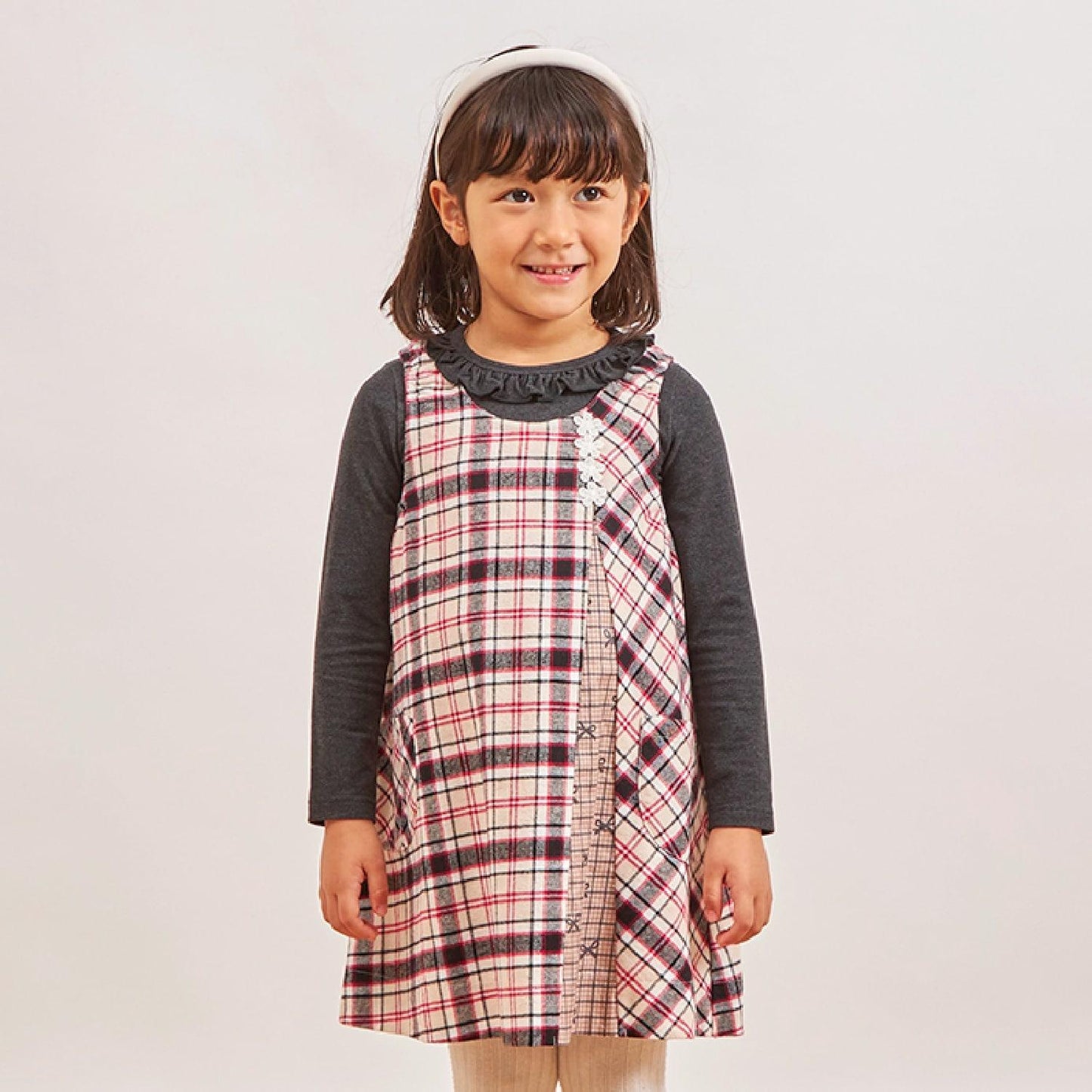 格紋×mimi醬刺繡雙面背心裙