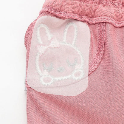 mimi醬貼布裝飾臀部荷葉邊針織斜紋長褲