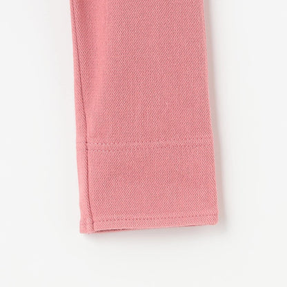 mimi醬貼布裝飾臀部荷葉邊針織斜紋長褲