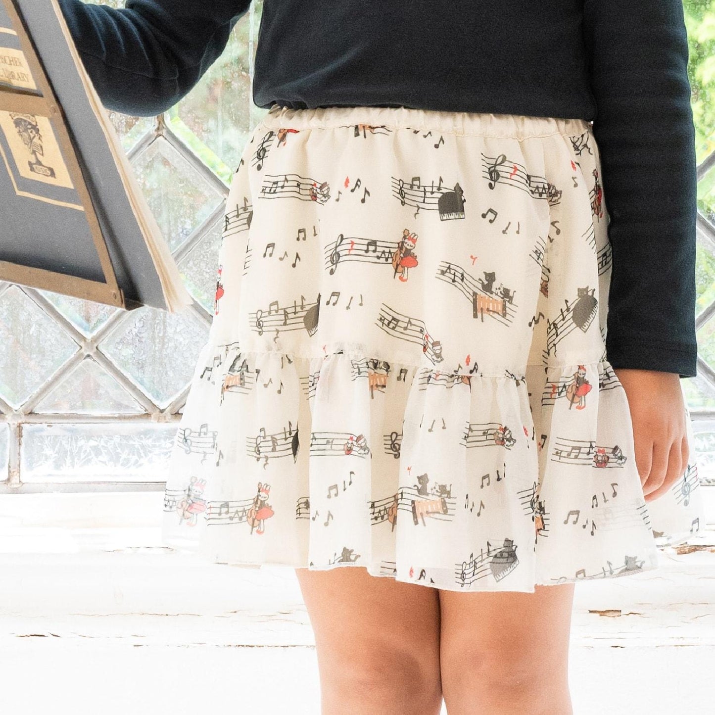 音符圖案印花雪紡半身裙