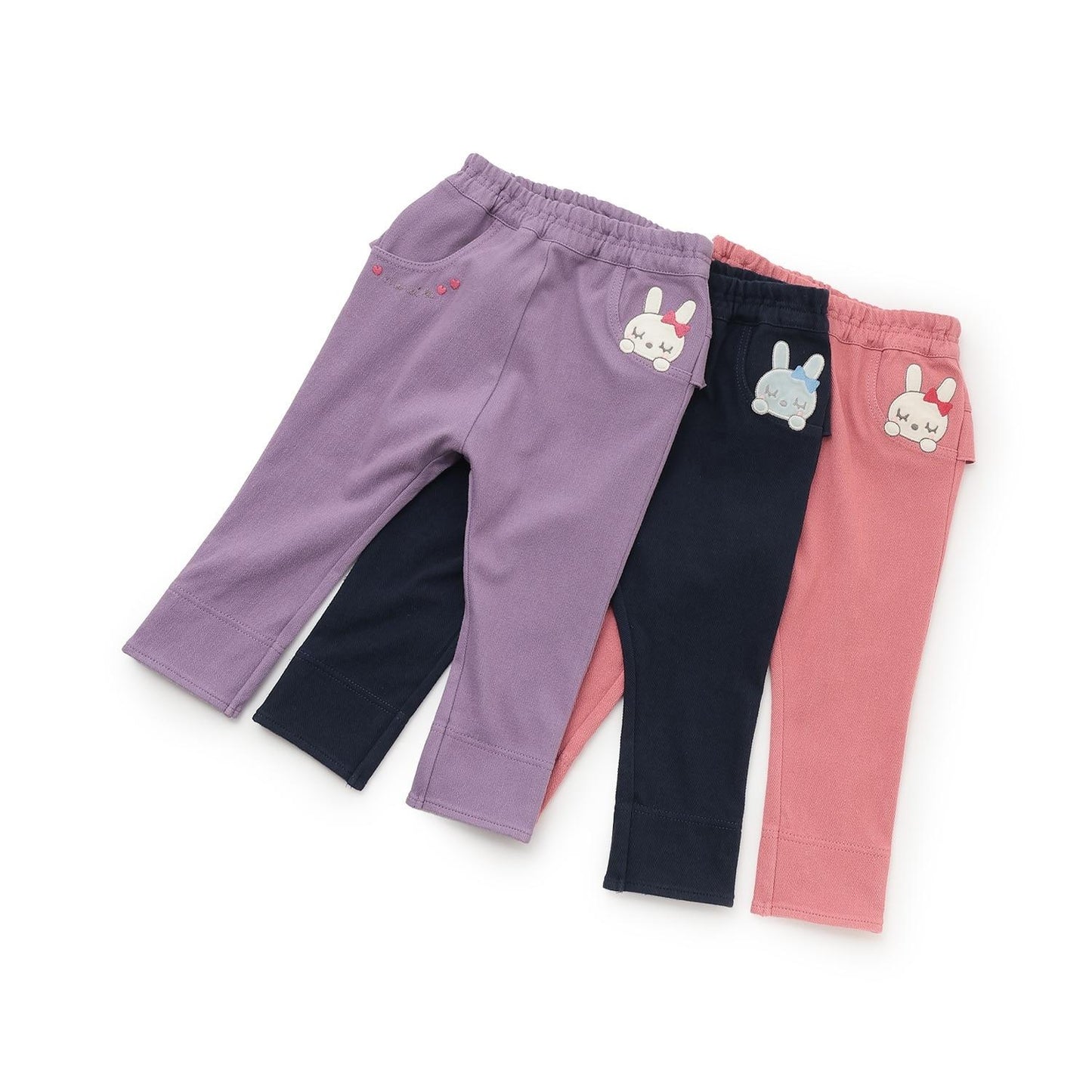 mimi醬貼布裝飾臀部荷葉邊針織斜紋長褲