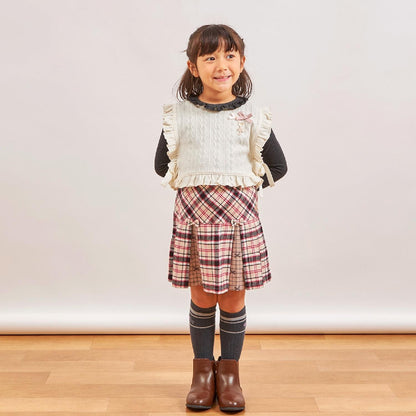 格紋拼接百褶裙褲