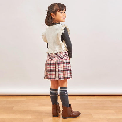 格紋拼接百褶裙褲