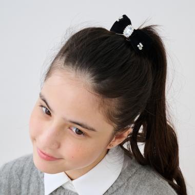 寶石絨面蝴蝶結髮繩