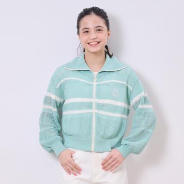 網眼針織拉鍊開衫