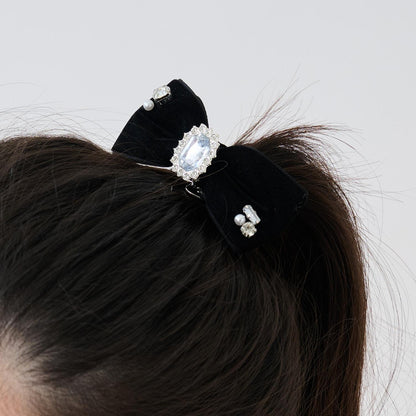 寶石絨面蝴蝶結髮繩