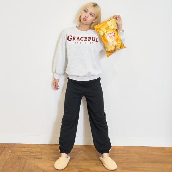 【家居服/睡衣】加絨刺繡標誌長袖上衣&長褲套裝