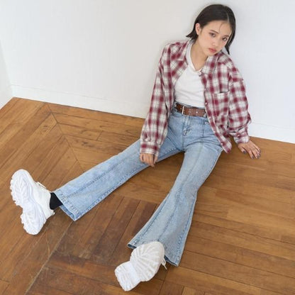 【彈力】修身喇叭牛仔褲